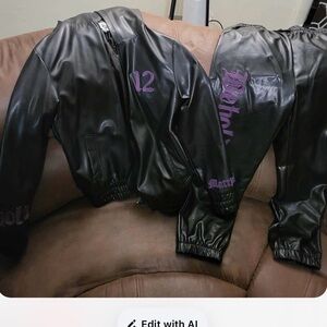 Black and Purple Jacket and Pants Set